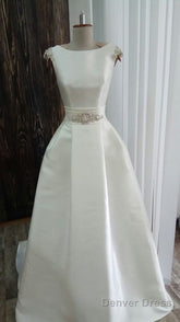 Open Back Wedding Dress Embroidered Simple Modern Satin Prom Dress Sexy Bow Belt